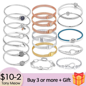 925 Silver Heart Infinity Snake Chain Bracelet Bangle