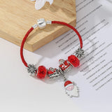 Red Leather Cord Charm Bracelet With Snowman Pendants