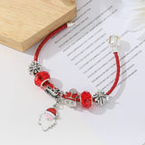 Red Leather Cord Charm Bracelet With Snowman Pendants