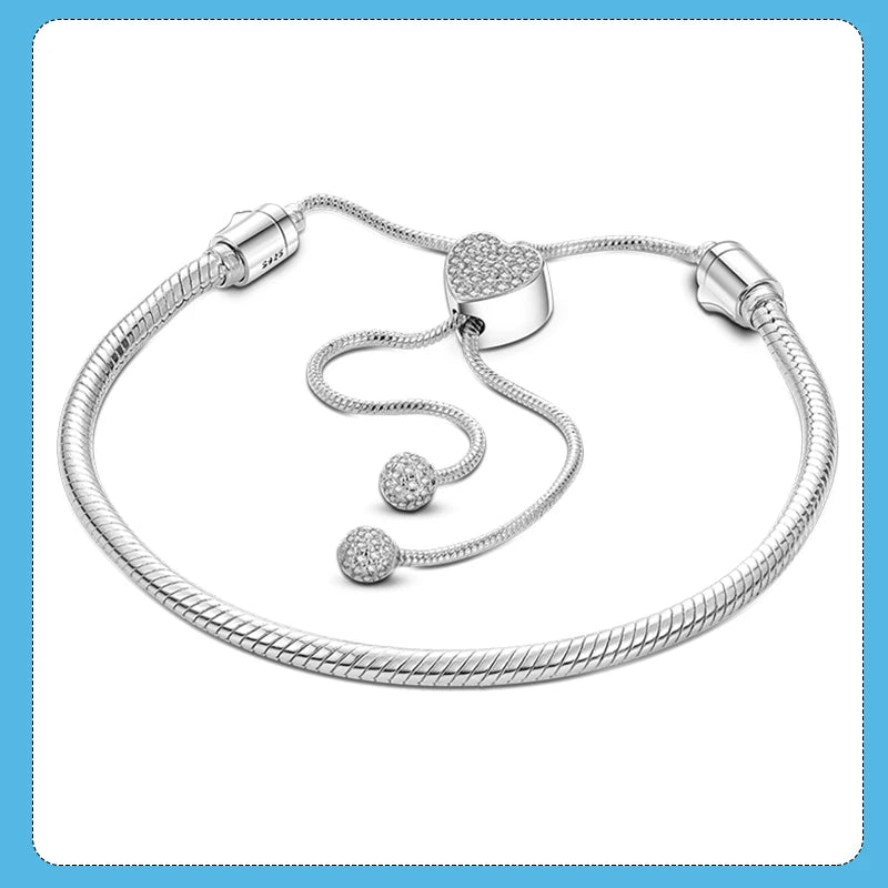 925 Silver Snake Chain Slider Bracelet for Women Jewelry