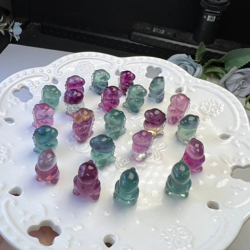 Rainbow Fluorite Dinosaur Pendant Crystal Carved Animal Figurine