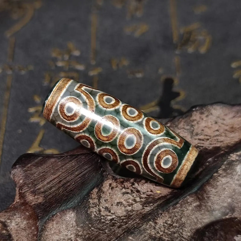 Green/Khaki 21 Eyes Agate Dzi Beads Fengshui Agate DZI 39*14mm