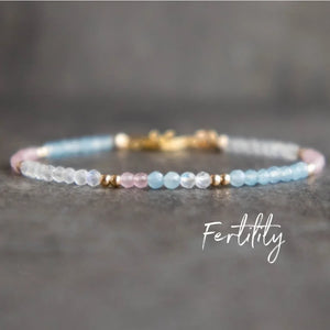 Fertility Bracelet Gift with Rose Quartz Moonstone Aquamarine
