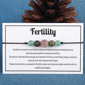 Fertility Wish Bracelet Natural Sun Stone Crystal Beaded Braided Adjustable