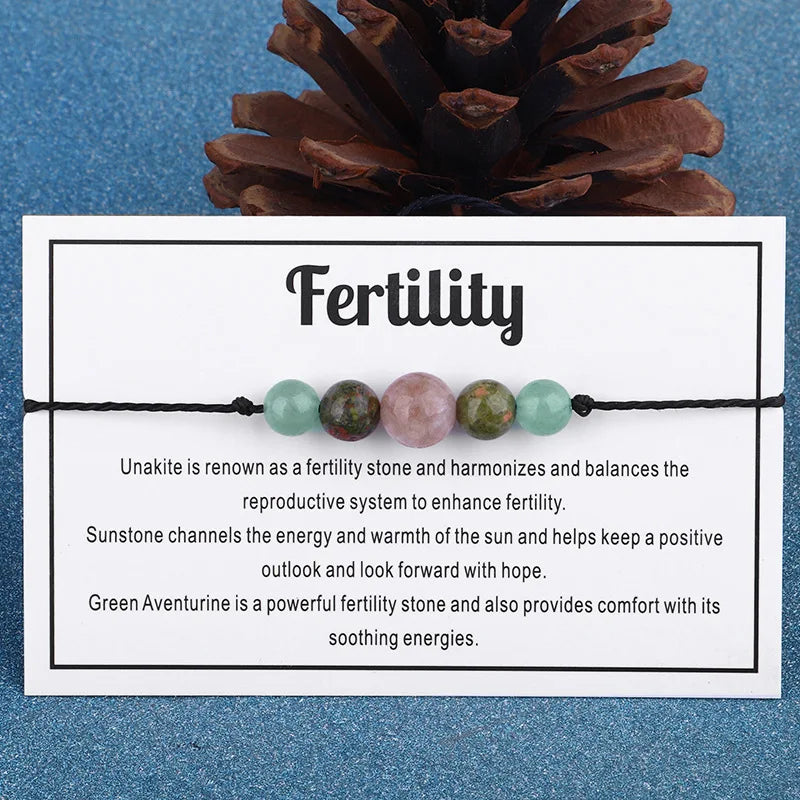 Fertility Wish Bracelet Natural Sun Stone Crystal Beaded Braided Adjustable