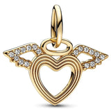 925 Silver Bell Linked Hearts Angel Wings Clover Bead Charm