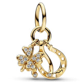 925 Silver Bell Linked Hearts Angel Wings Clover Bead Charm