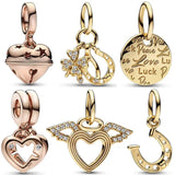 925 Silver Bell Linked Hearts Angel Wings Clover Bead Charm