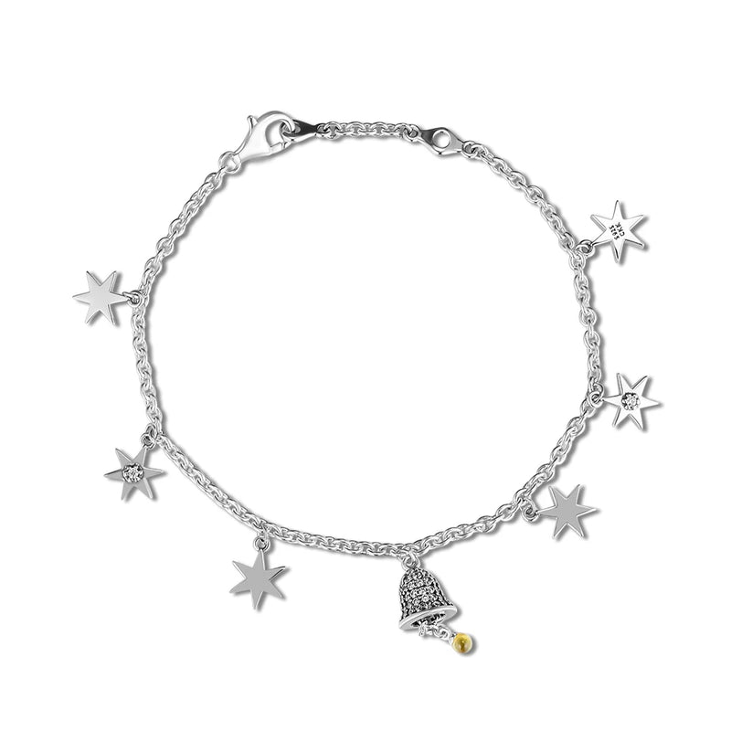 Festive Bell & Star Bracelets with CZ 925 Sterling Silver Jewelry
