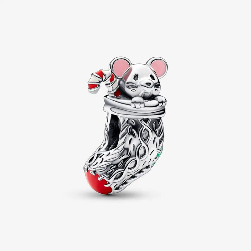 Christmas Mouse & Stocking Charm for Bracelet Bangle Jewelry