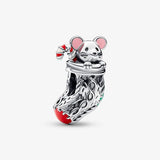 Christmas Mouse & Stocking Charm for Bracelet Bangle Jewelry