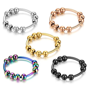 Anxiety Ring Spinner Beads Silver Stainless Steel Anti Stress Jewelry