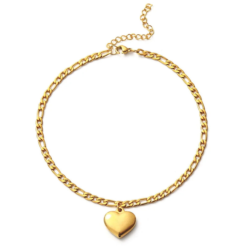 Heart Charm Anklet Silver Stainless Steel Ankle Bracelet