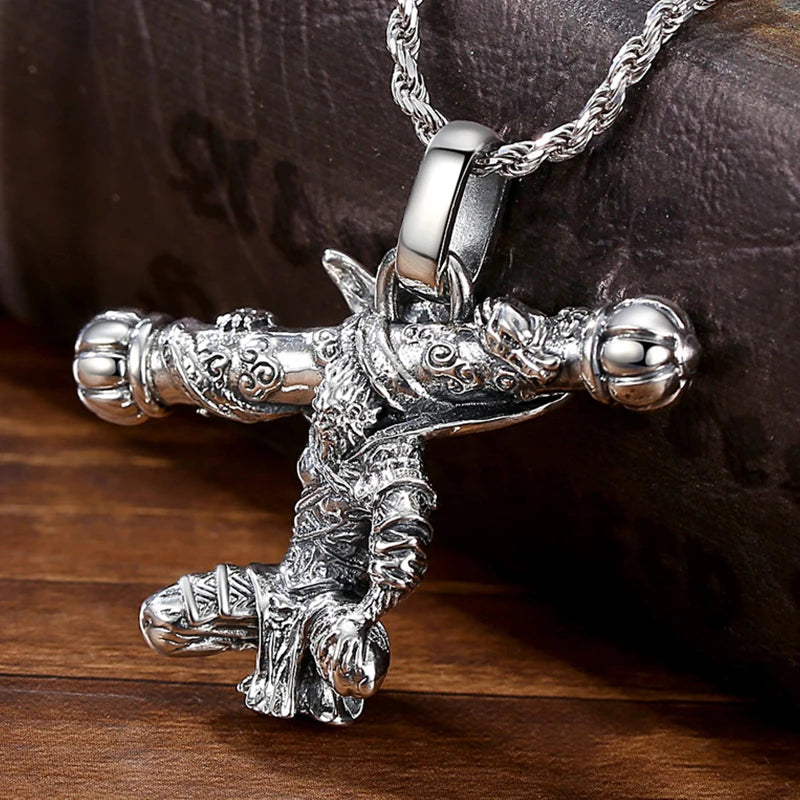Saint Buddha Silver Pendant Men Style Retro Domineering Necklace