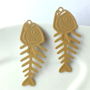 Fish Bones Metal Pendant Earrings Party Jewelry