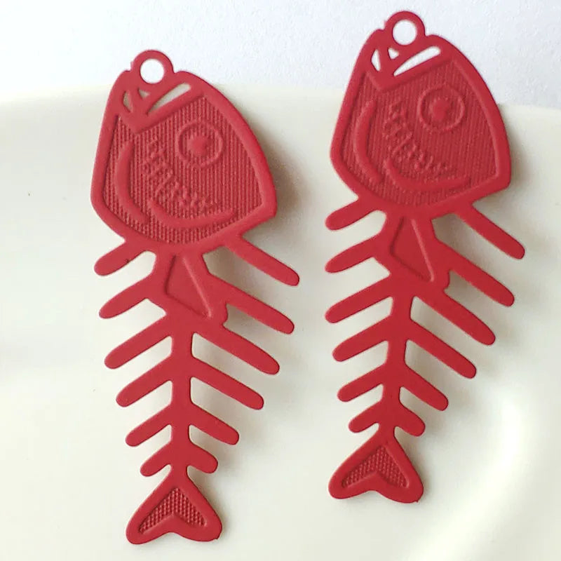 Fish Bones Metal Pendant Earrings Party Jewelry
