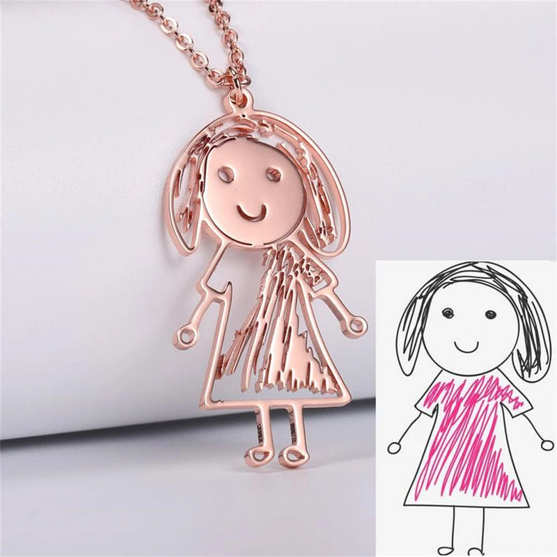 Kids Drawing Necklace Pendant Stainless Steel Custom Artwork Pendant