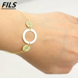 Women Round Pendant Bracelet Initials Stainless Steel Chain Jewelry