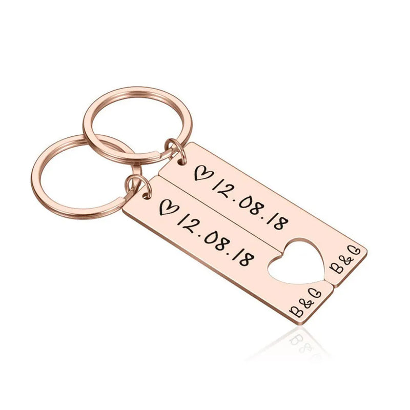 Personality Stainless Steel Engravable Name Keychain Love Pattern Couple Gift