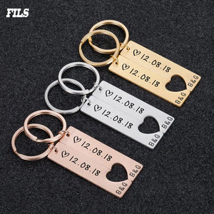 Personality Stainless Steel Engravable Name Keychain Love Pattern Couple Gift