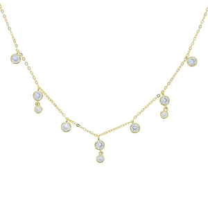 925 Silver Cz Drop Choker Necklace High Bezel Round Dots CZ Women Collar