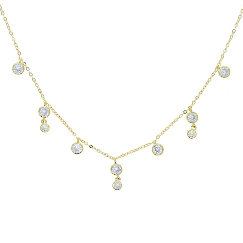 925 Silver Cz Drop Choker Necklace High Bezel Round Dots CZ Women Collar