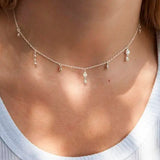925 Silver Cz Drop Choker Necklace High Bezel Round Dots CZ Women Collar