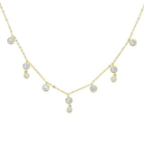 925 Silver Cz Drop Choker Necklace High Bezel Round Dots CZ Women Collar