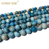 Natural Stripe Larimar Round Stone Beads 15''