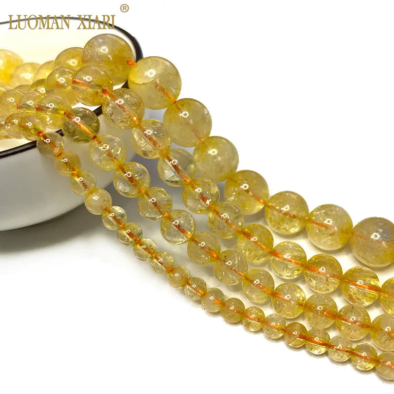 Natural Citrine Round Stone Beads for Jewelry Making DIY