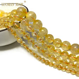 Natural Citrine Round Stone Beads for Jewelry Making DIY