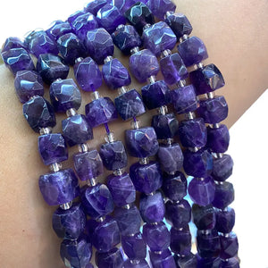 100% Natural Dark Purple Amethyst Faceted Square Gemstone Beads 8-9MM
