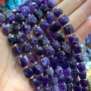 100% Natural Dark Purple Amethyst Faceted Square Gemstone Beads 8-9MM