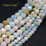 100% Natural Faceted Morganite Loose Round Stone Beads 6/8/10MM