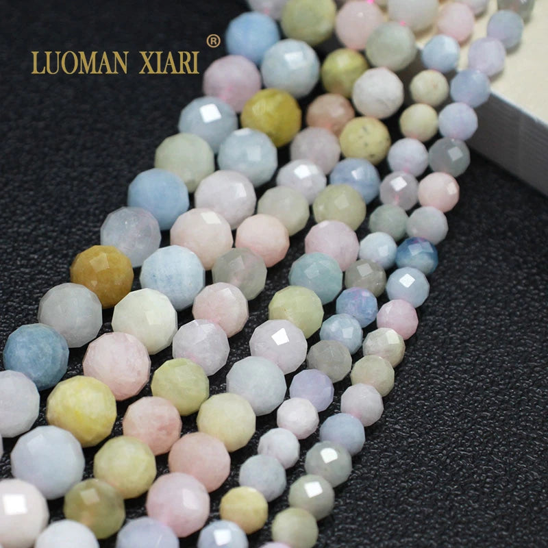 100% Natural Faceted Morganite Loose Round Stone Beads 6/8/10MM