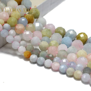 100% Natural Faceted Morganite Loose Round Stone Beads 6/8/10MM
