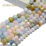 100% Natural Faceted Morganite Loose Round Stone Beads 6/8/10MM