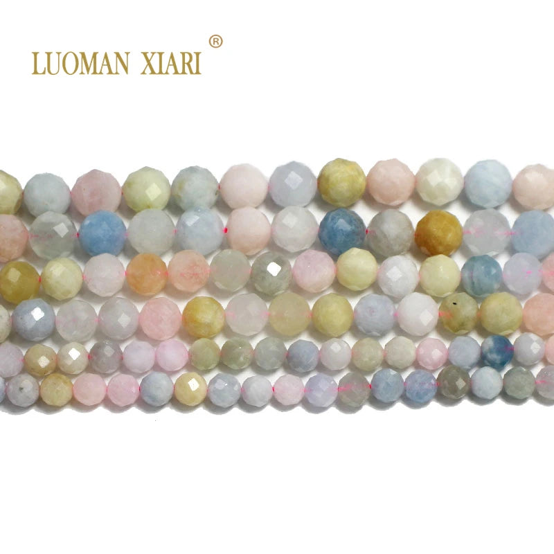 100% Natural Faceted Morganite Loose Round Stone Beads 6/8/10MM