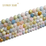 100% Natural Faceted Morganite Loose Round Stone Beads 6/8/10MM