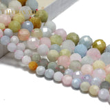 100% Natural Faceted Morganite Loose Round Stone Beads 6/8/10MM