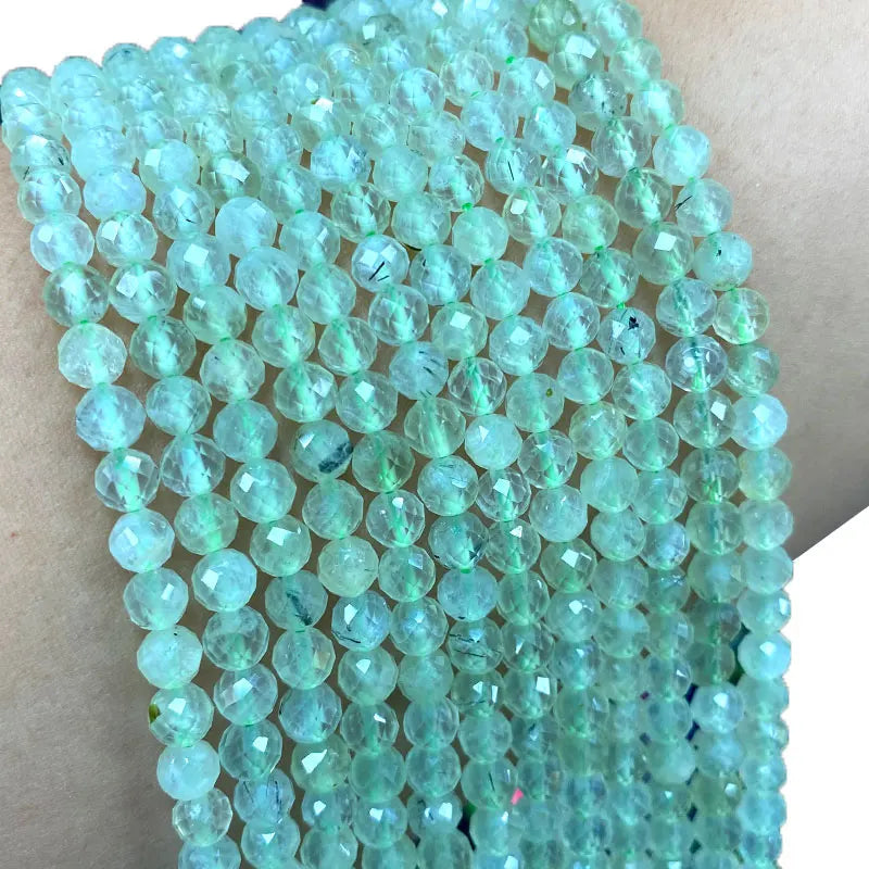 Natural Stone Faceted Green Prehnite Round Gemstone Spacer Beads 6/8/10MM