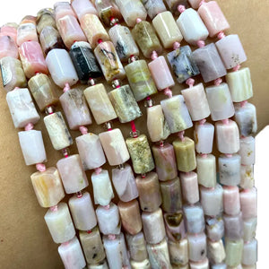 100% Natural Pink Opal Faceted Cylinder Beads For Jewelry Making