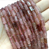 Natural Strawberry Quartz Faceted Cylinder Gemstone Beads for Jewelry Making