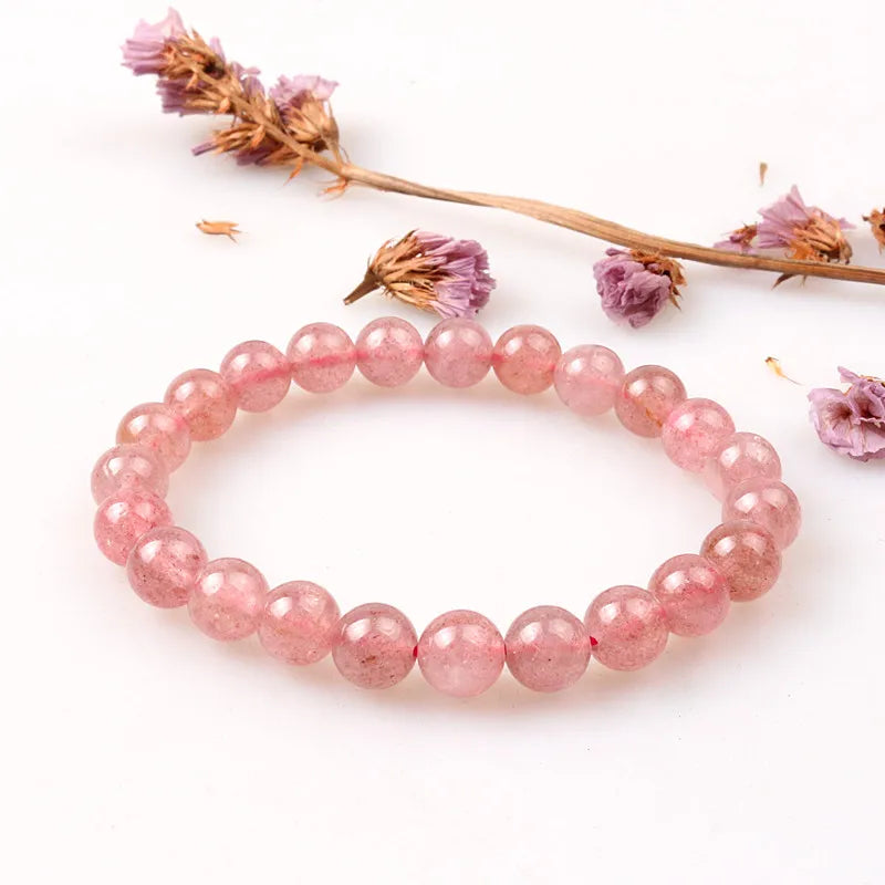 Strawberry Crystal Stone Bracelet - 100% Natural, Yoga Women Bracelet