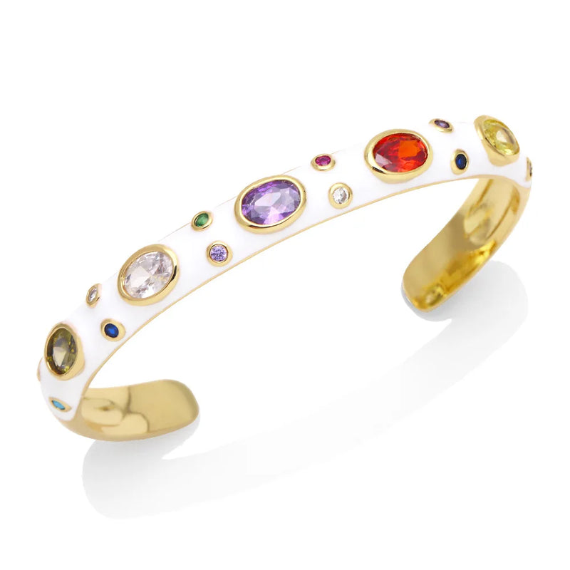 18K Plated Cuff Bracelets Neon Enamel Geometric Open Bangle