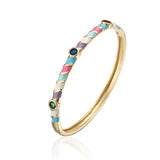 18k Plated Thin Bangle Bracelet Rainbow Zircon Neon Enamel Cuff Women Jewelry
