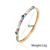 18k Plated Thin Bangle Bracelet Rainbow Zircon Neon Enamel Cuff Women Jewelry