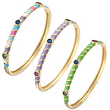 18k Plated Thin Bangle Bracelet Rainbow Zircon Neon Enamel Cuff Women Jewelry