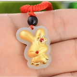 24K Yellow Rabbit Pendant with Red Gemstone Natural Jade Men Women Lover Gift