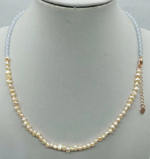 Pink Freshwater Pearl & Light Jade Beads Necklace 18 Inch